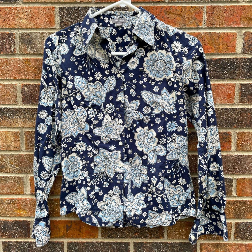 Flower Print Blue Button Down